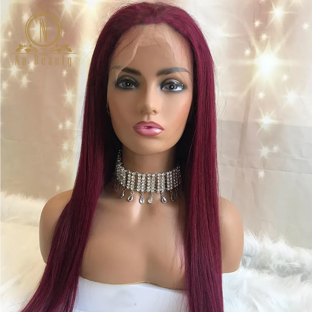selling Burgundy Red 13x6 Lace Front Human Hair Wig With Baby Hair 150 Density Straight 99J Colored Pre Plucked Human Hair Wig5894703