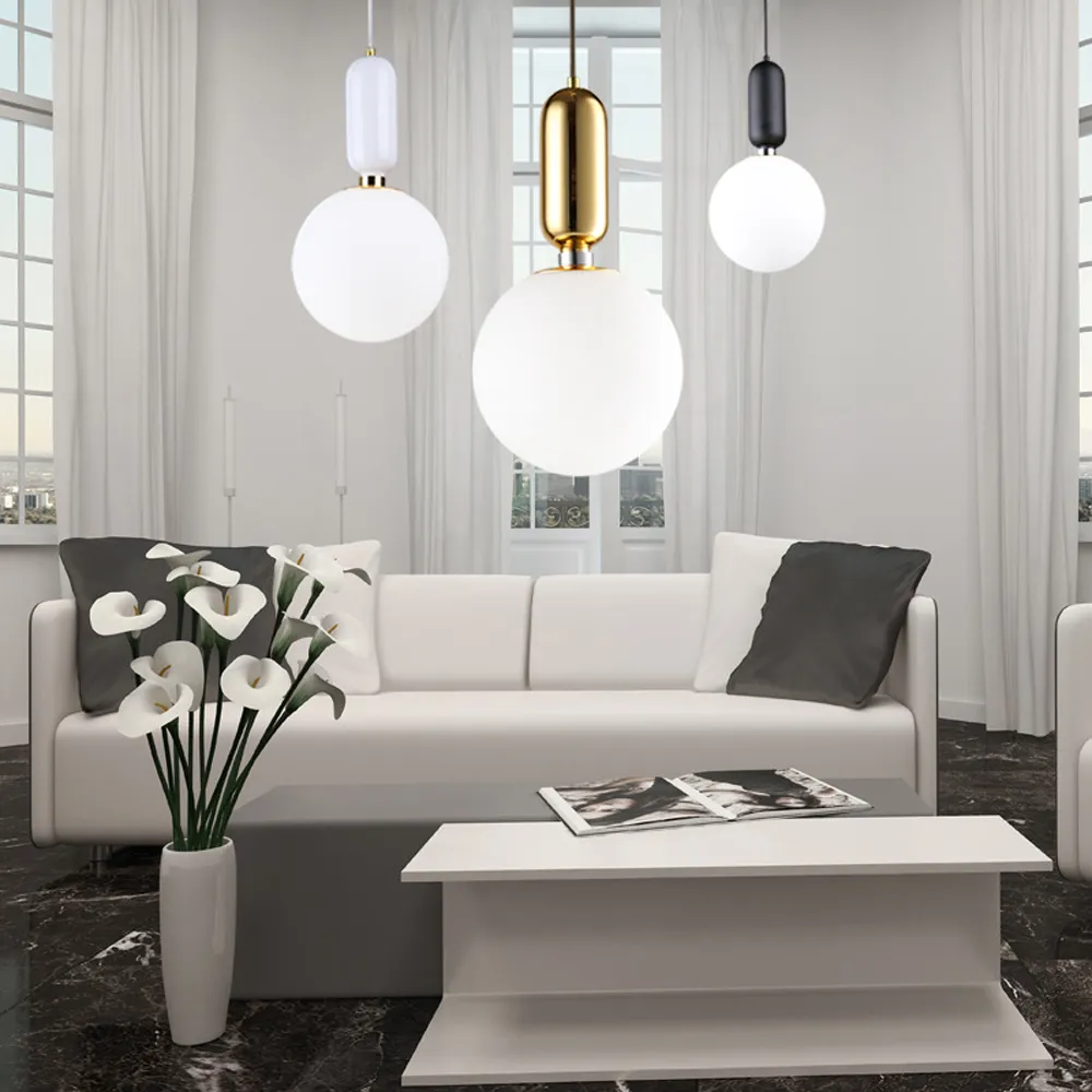 Modern Nordic Milk White Glass Ball Pendant Light with Plants Pot for Dining Room Foyer Bar Lobby Suspension Hanging Lamp314n