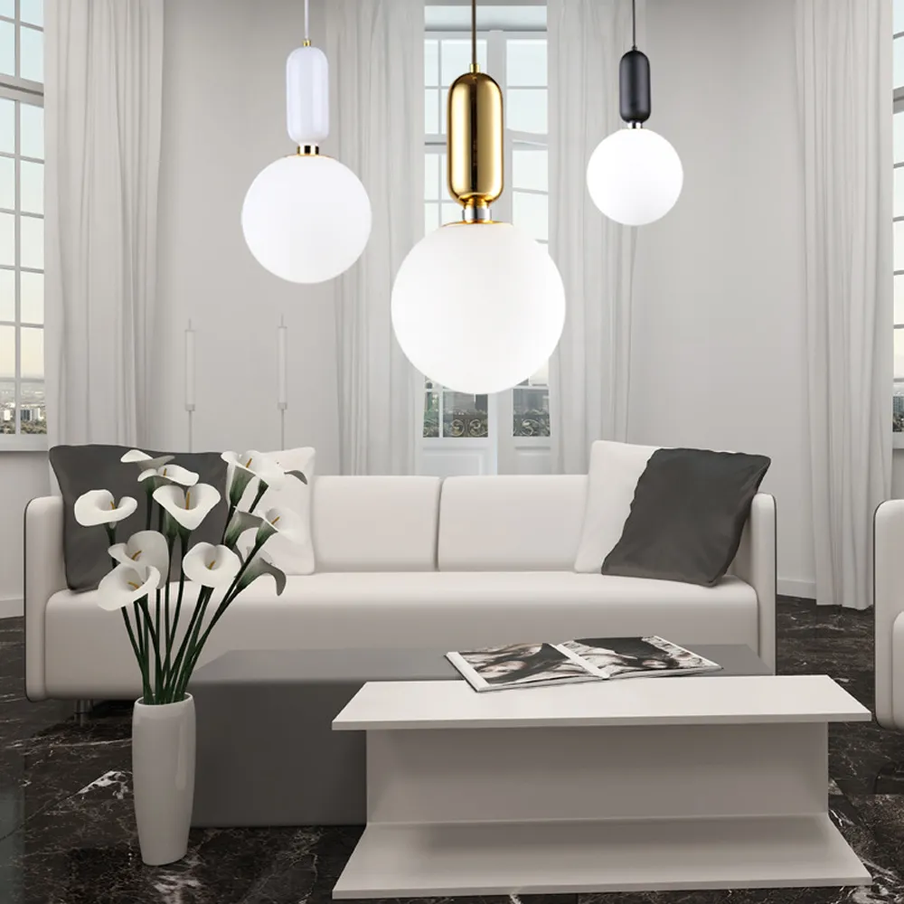 Moderne Nordic Melk Wit Glazen Bal Hanglamp met Planten Pot voor Eetkamer Foyer Bar Lobby Suspension Opknoping Lamp314n