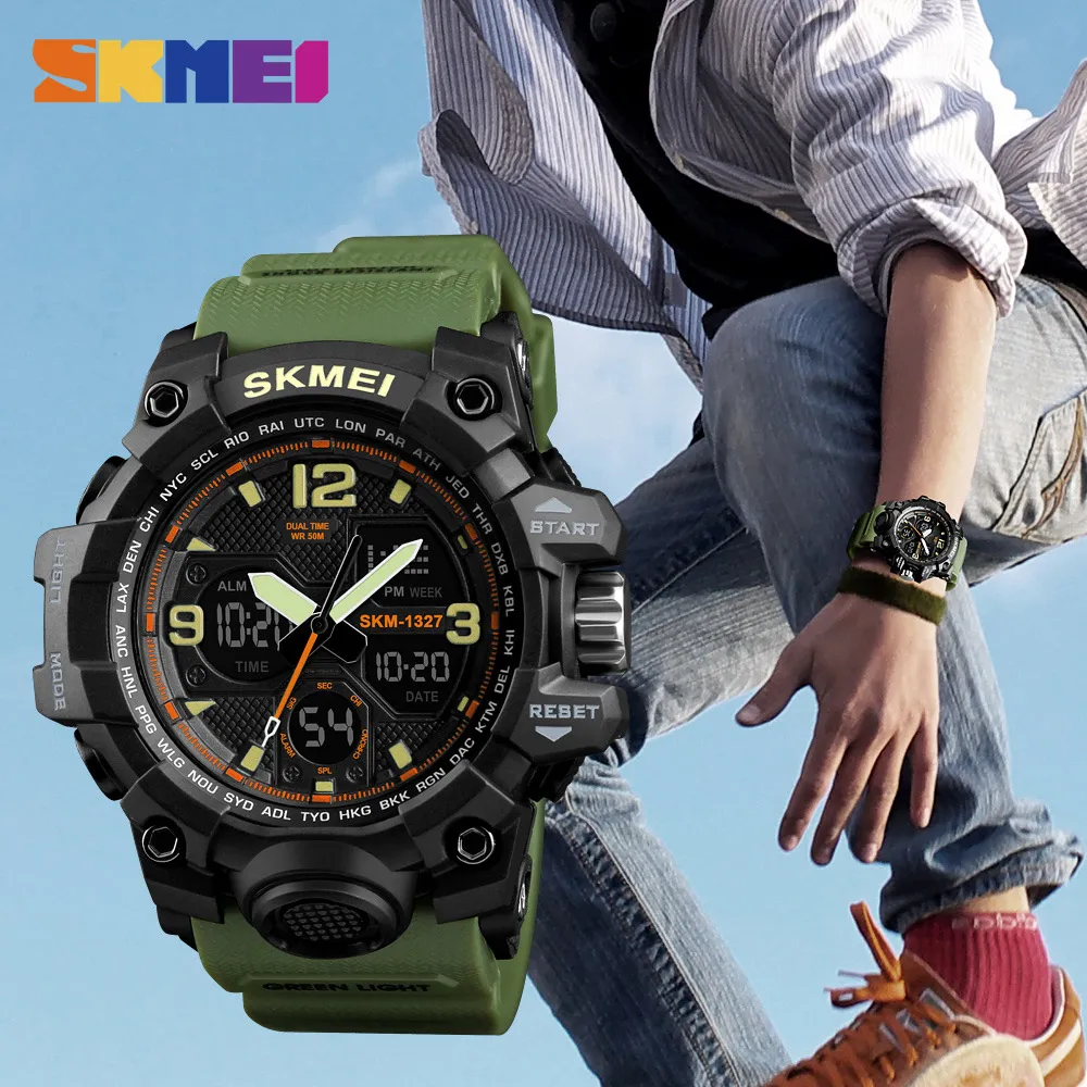 Skmei Fashion Casual Sport Watch Men Digital Chrono 5bar Affichez les montres à double affichage Relogie Masculino 1327266B