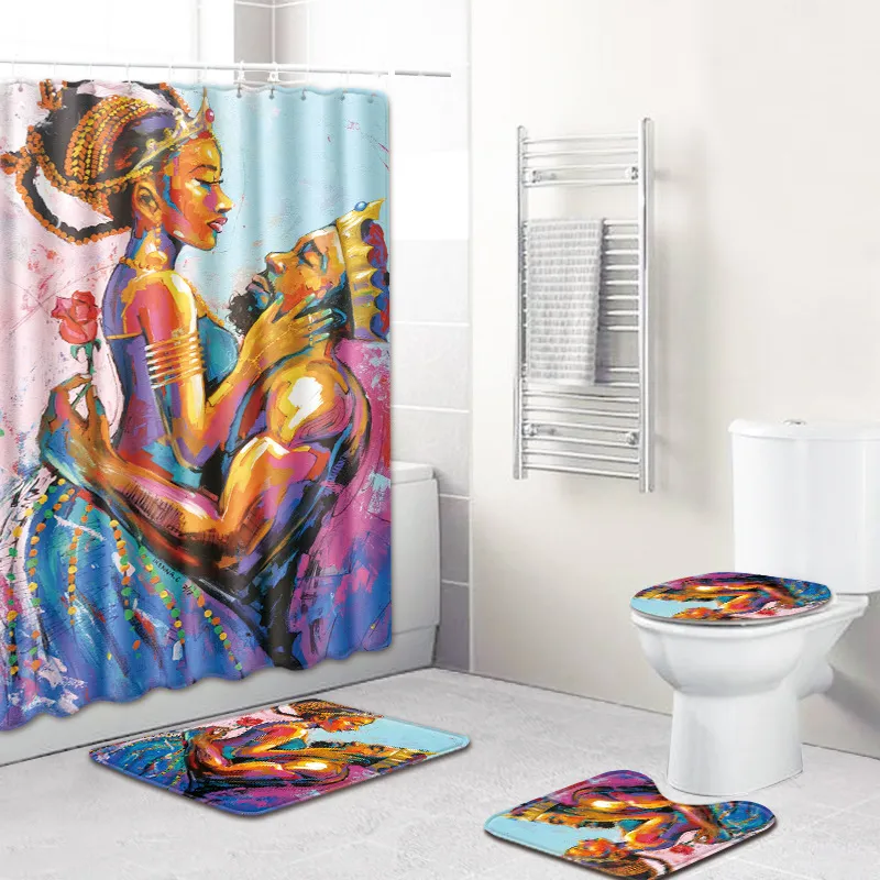 Conjunto de tapete de banho europeu, cortina de chuveiro para banheiro, assento de vaso sanitário, antiderrapante, macio, 4 peças, conjunto de tapete de banho 2284
