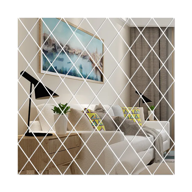 Home Sticker Diamant Vorm Spiegel Sticker Woonkamer Achtergrond Muur Decor Restaurant Decoratie 3D Muursticker Home Decor304s8980279