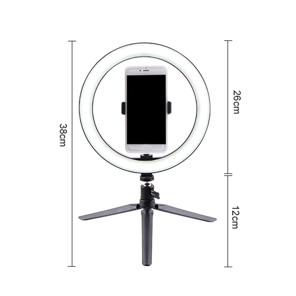 12W Fotografia LED Selfie Ring Light 260MM Lampada dimmerabile telefono con fotocamera Fill Light con treppiedi da tavolo Supporto telefono T200115