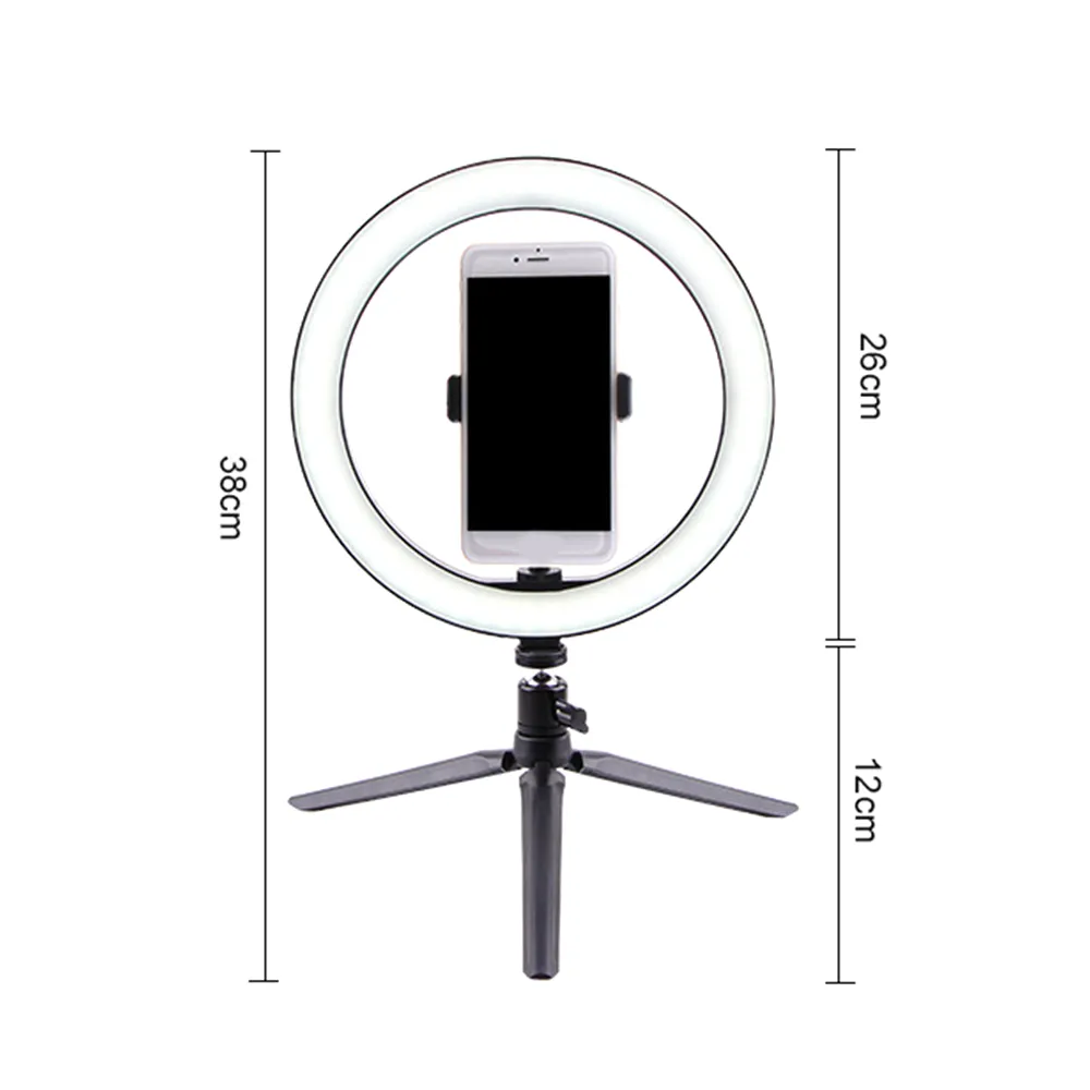 12W Photography LED Selfie Ring Light 260MM Dimmable Camera Phone Lamp Fill Light with Table Tripods Phone Holder T200115
