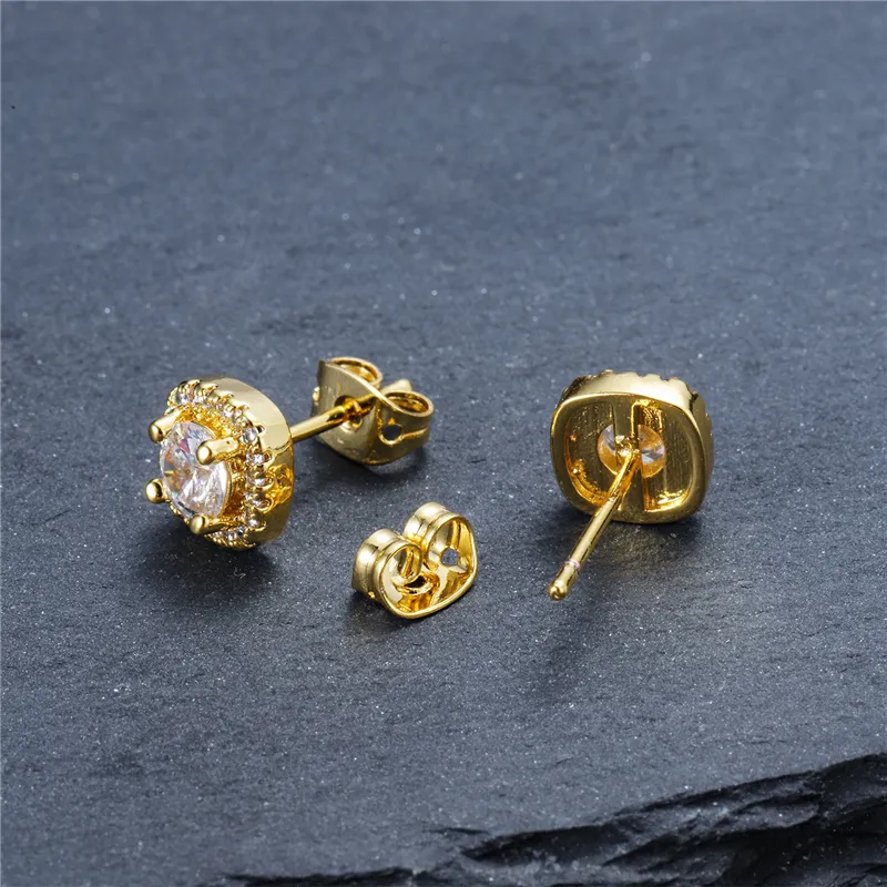 Boucles d'oreilles unisexes pour hommes et femmes, clous plaqués or jaune et blanc, imitation diamant CZ, joli cadeau 218S