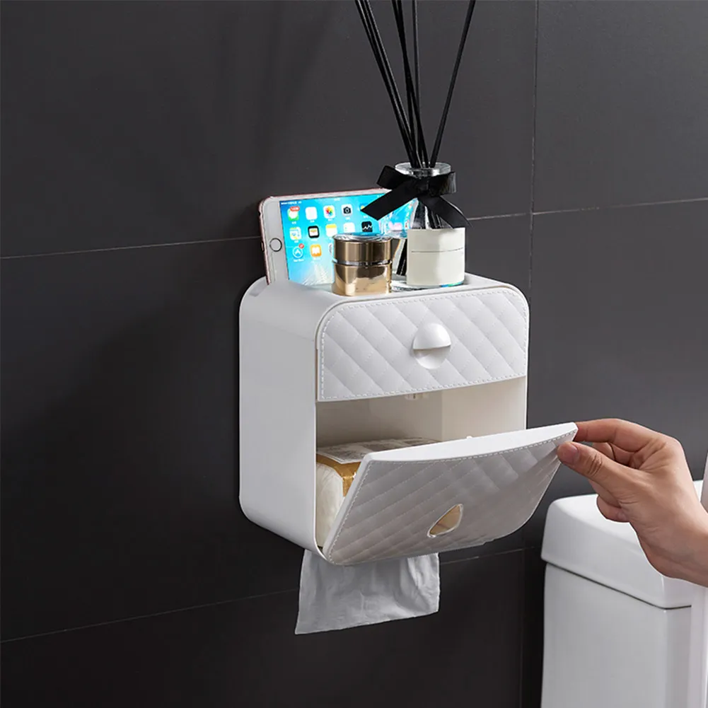 Toilet Roll Holder Waterproof Paper Towel Holder Wall Mounted Wc Roll Paper Stand Case Tube Storage Box Bathroom Accessories Y2001284u