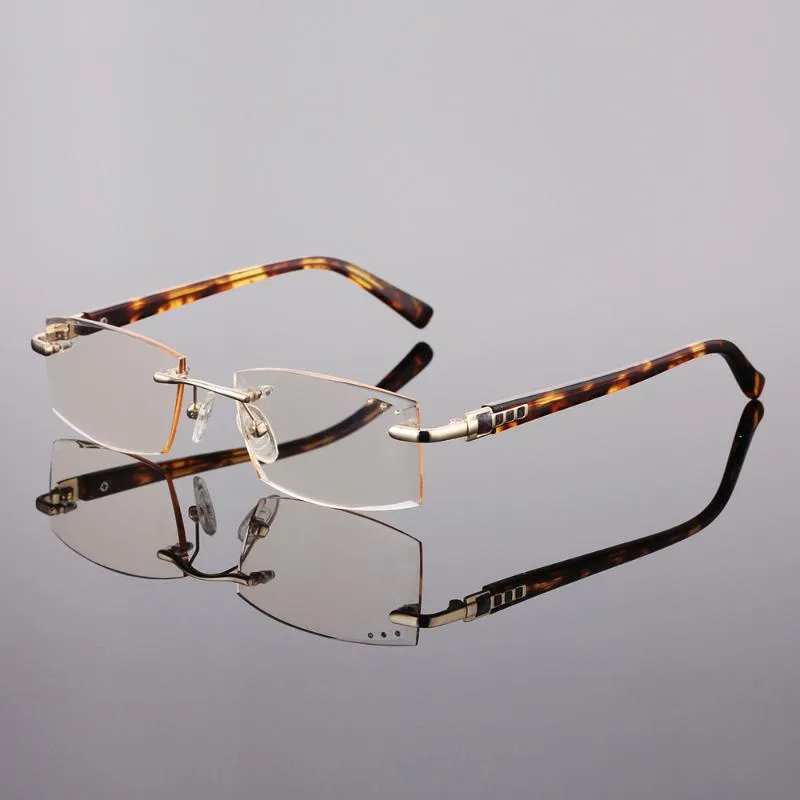 リムレスリーディングメガネメンズティントブラウンディオプターアイウェア100 150 200 250 300 350ファッションPerbyopia Eyeglasses3134を読む