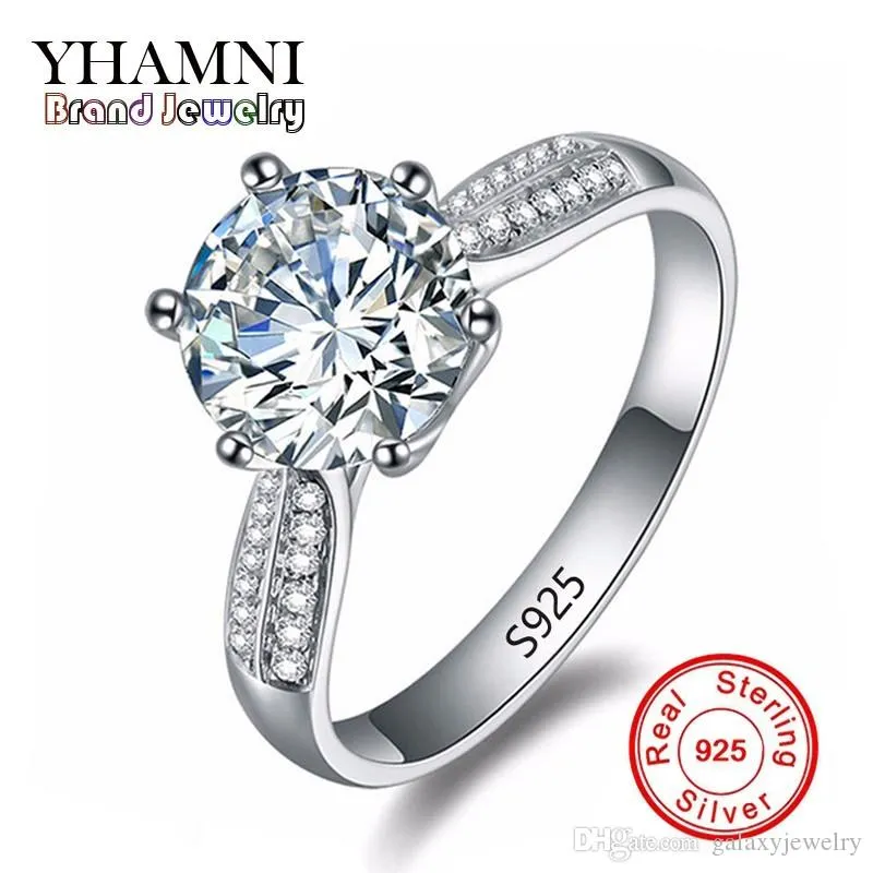 Yhamni conjunto de anéis de prata 925 puro sólido, grande 2 ct diamante, anel de noivado, prata real, anéis de casamento para mulheres xjr039198q