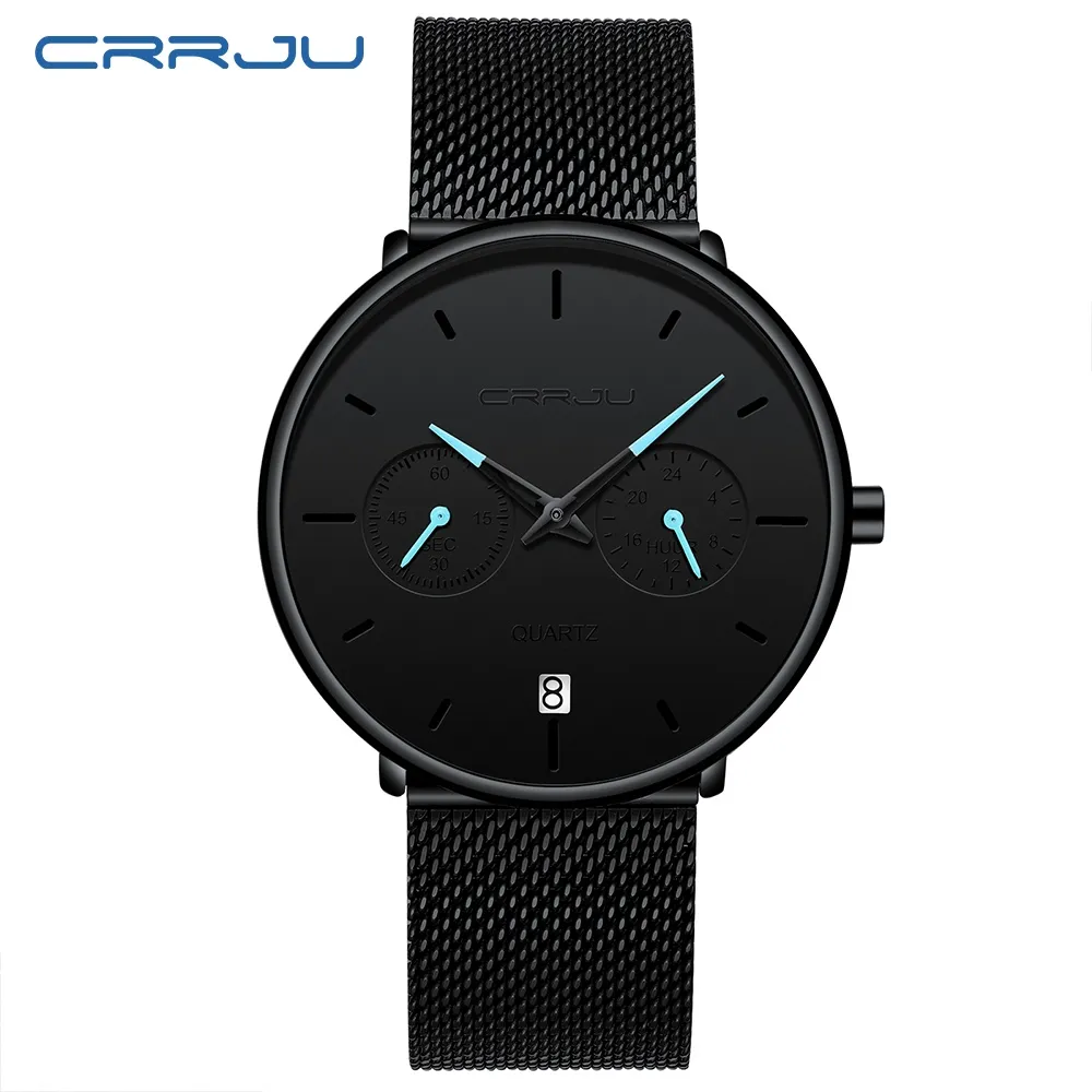 мужские дизайнерские часы CRRJU Full Steel Casual Водонепроницаемые часы для мужчин Спортивные кварцевые часы Мужские часы с календарем Relogio 280J