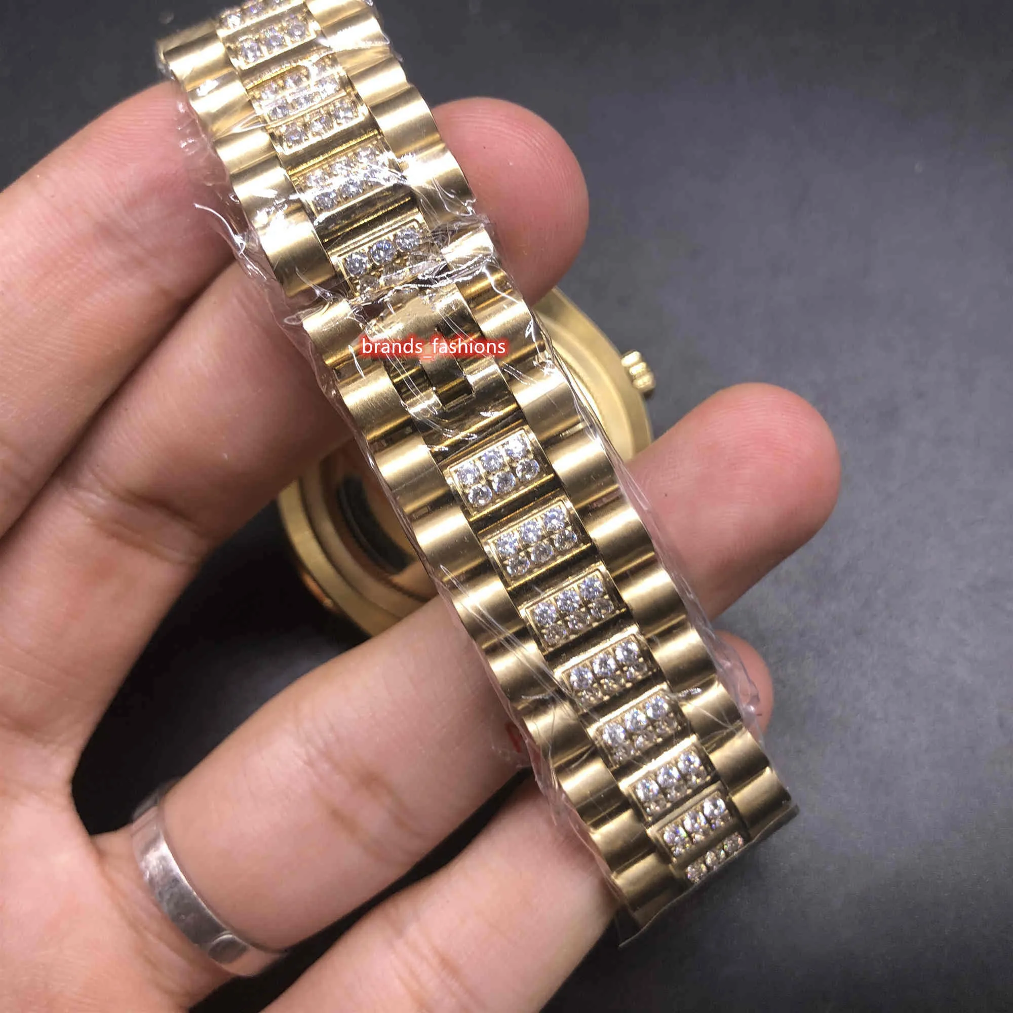 Zestaw Diamond Man's Watches Gold Diamond Face Watch zegarek ze stali nierdzewnej Diamond Watch Automatyczna mechaniczna moda 288B