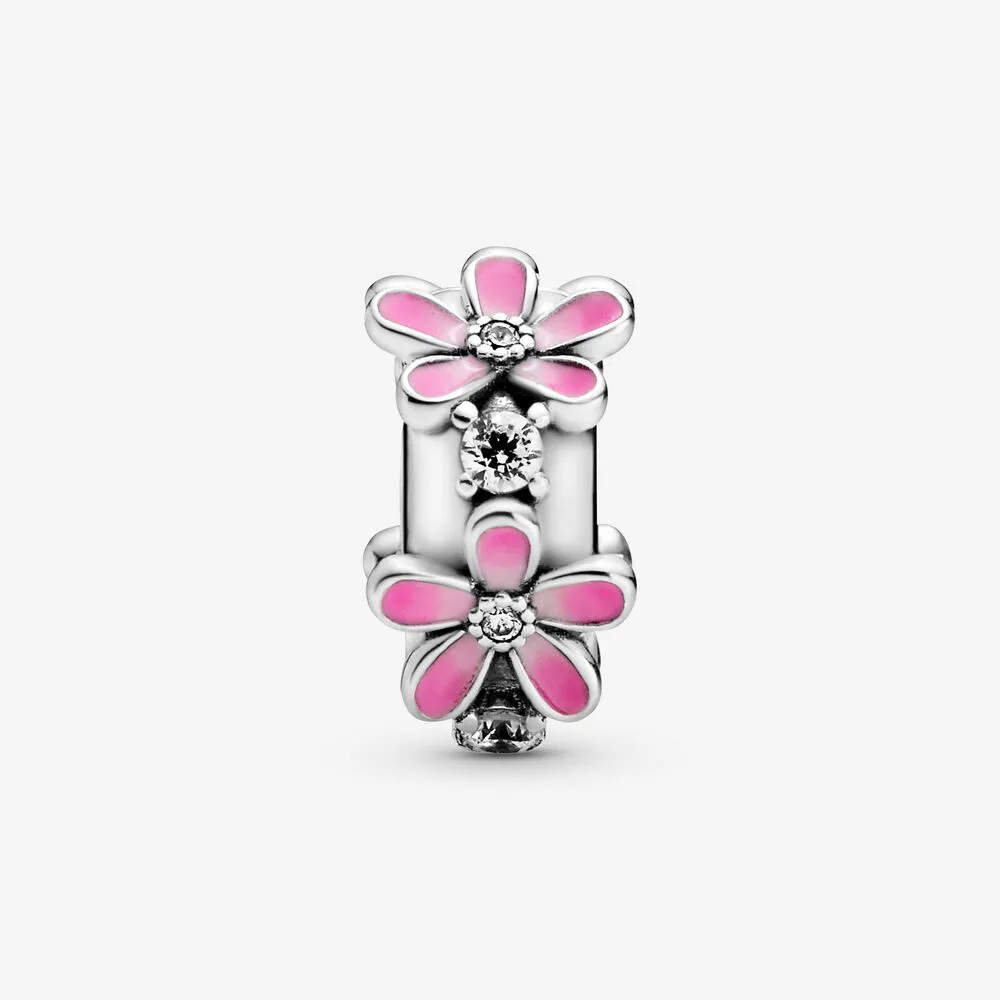 Nouvelle arrivée 100% 925 STERLING Silver Pink Daisy Flower Clip Fit Fit Original European Charm Bracelet Fashion Bijoux Accessoires 259C