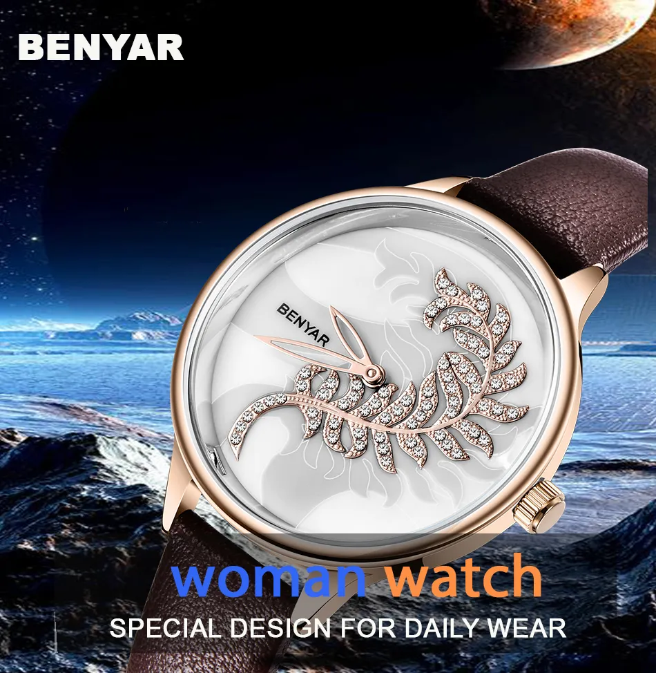 Benyar Luxury Magnet Buckle Quartz Montres pour femmes Simple Rose Gold Desgin Creative Bracelet Robe Dames Watch239V