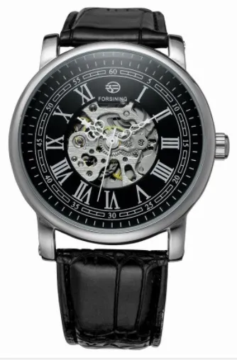Forsining Retro Series Watch rzymski szkielet wyświetlacz czarny zegar mechaniczny Rose Golden Case Mens Automatyczne zegarek Top marka LU303S