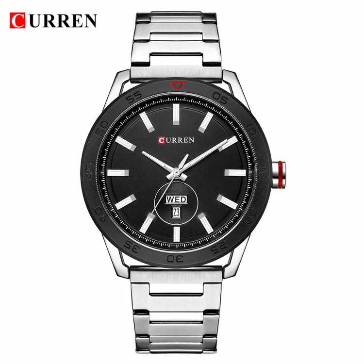 Curren Watchs for Men Luxury inossidabile Orologio in acciaio inossidabile orologio da polso in quarzo con calendario orologio nero regalo maschio225j
