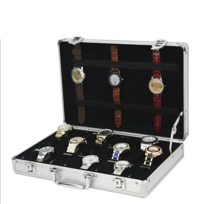 24 grille valise en aluminium présentoir boîte de rangement montre boîte de rangement boîtier support de montre horloge Clock1226j