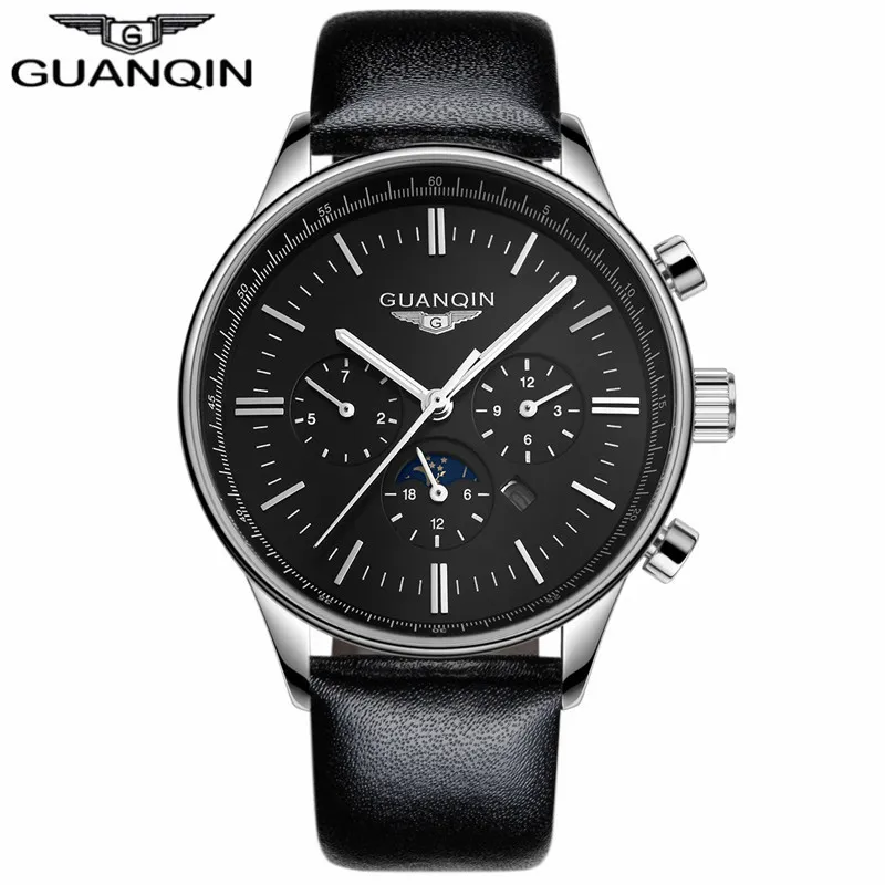 Relogio masculino GUANQIN Heren Horloges Topmerk Luxe Chronograaf Militaire Quartz Horloge Mannen Sport Lederen Band Pols Watch273r