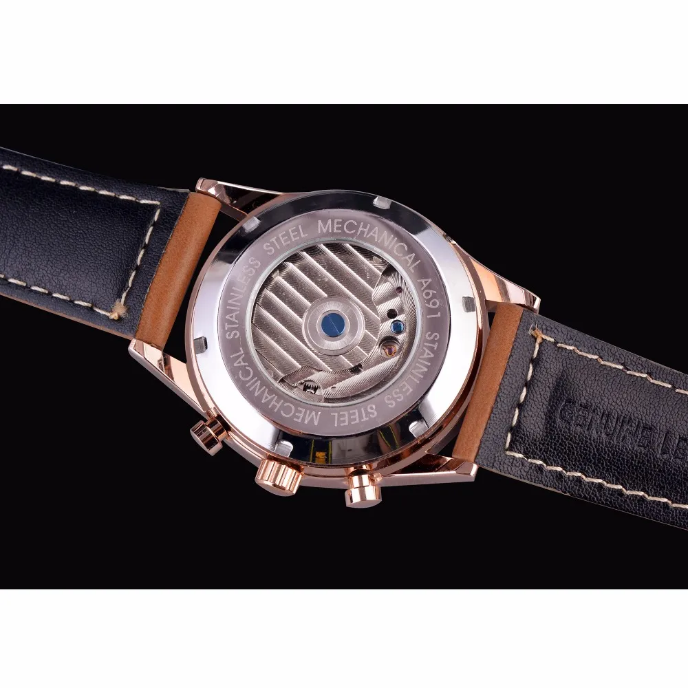 Forsining Série Classique Cadran Tourbillon Bracelet En Daim 6 Mains Calendrier Affichage Hommes Montres Top Marque De Luxe Montre Automatique Horloge Men2149