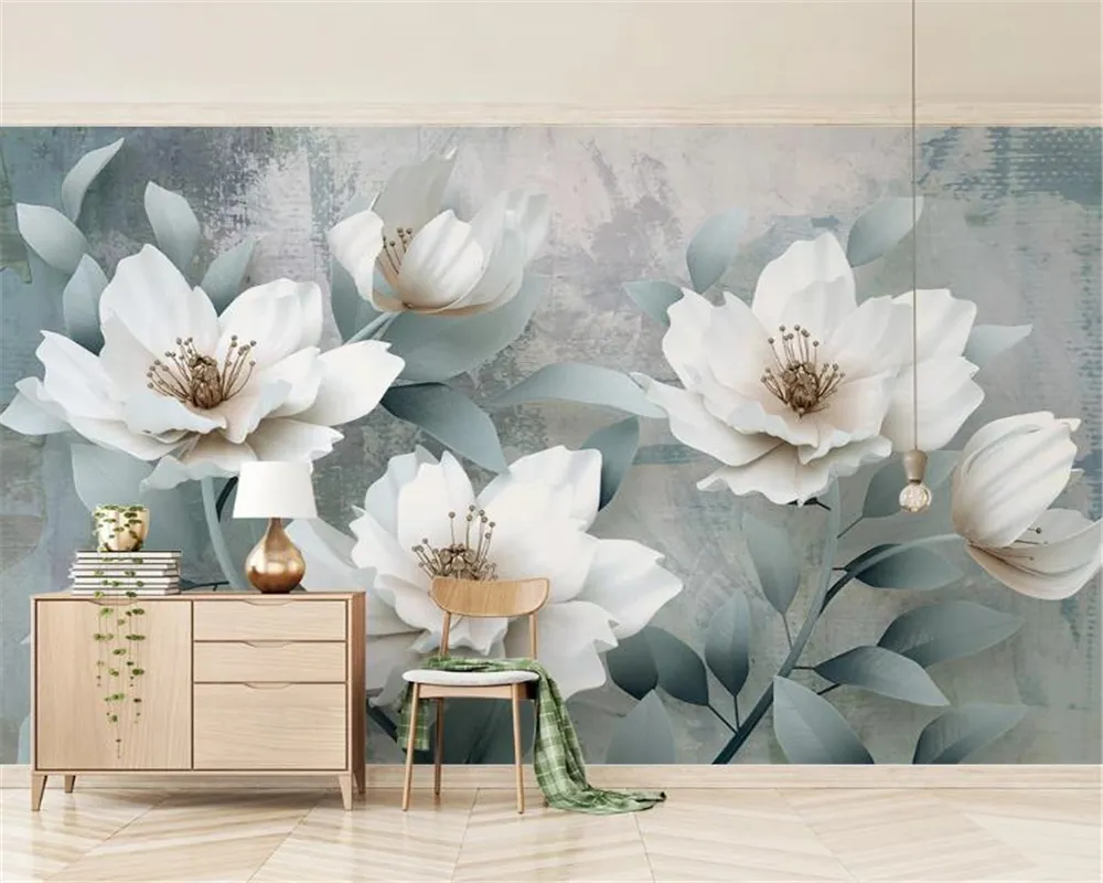 Papier peint floral pour murs rétro simple fleur en relief, personnalisez votre papier peint de décoration intérieure atmosphérique haut de gamme préféré296a