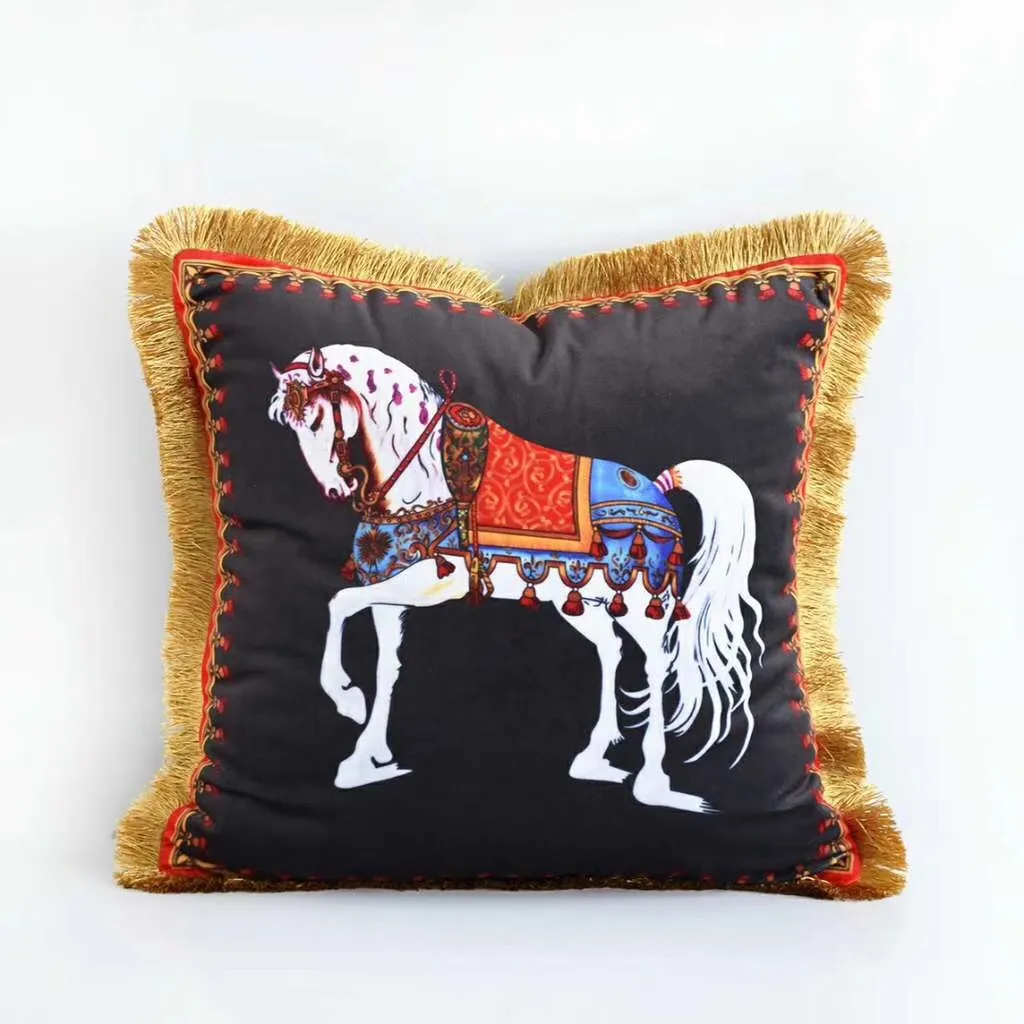 Luxo bordado cavalo fronha para sofá designer fronha casa decorativa sala de estar moda fronha2444