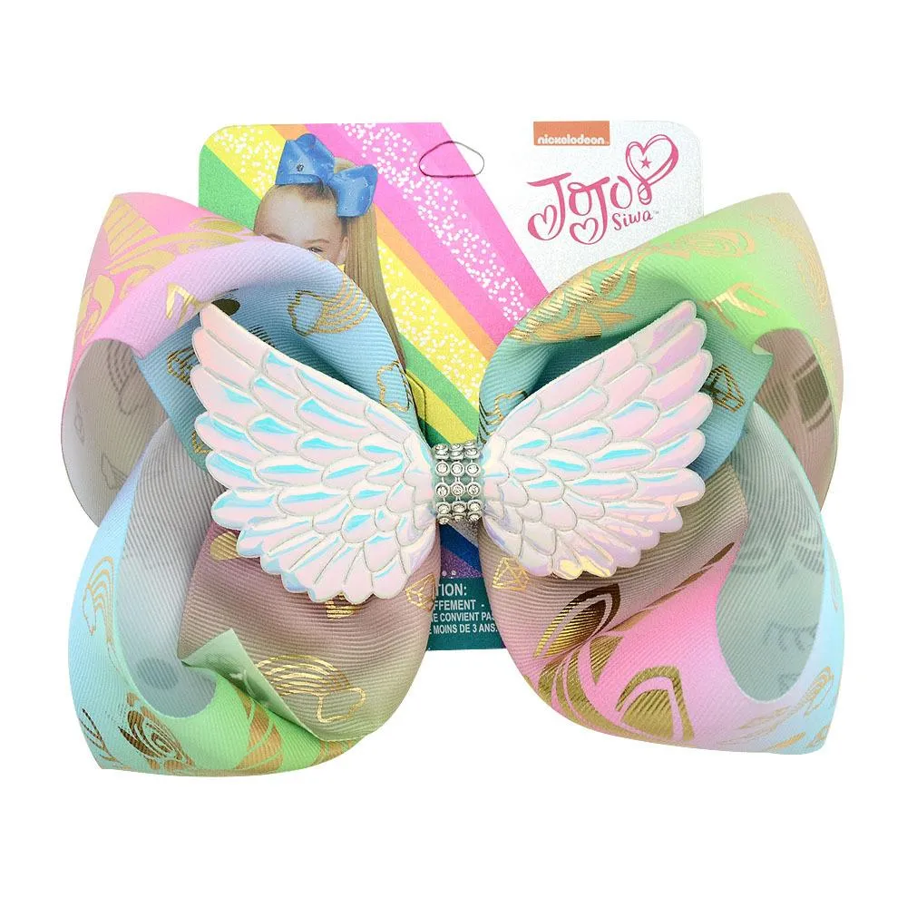 8 pulgadas Jojo Wings Bowknot Hairpin Diamond Baby Girls Hair Bows Clip Barrette Kids Large Unicorn Rainbow Hairclip Boutique Kids Headwear