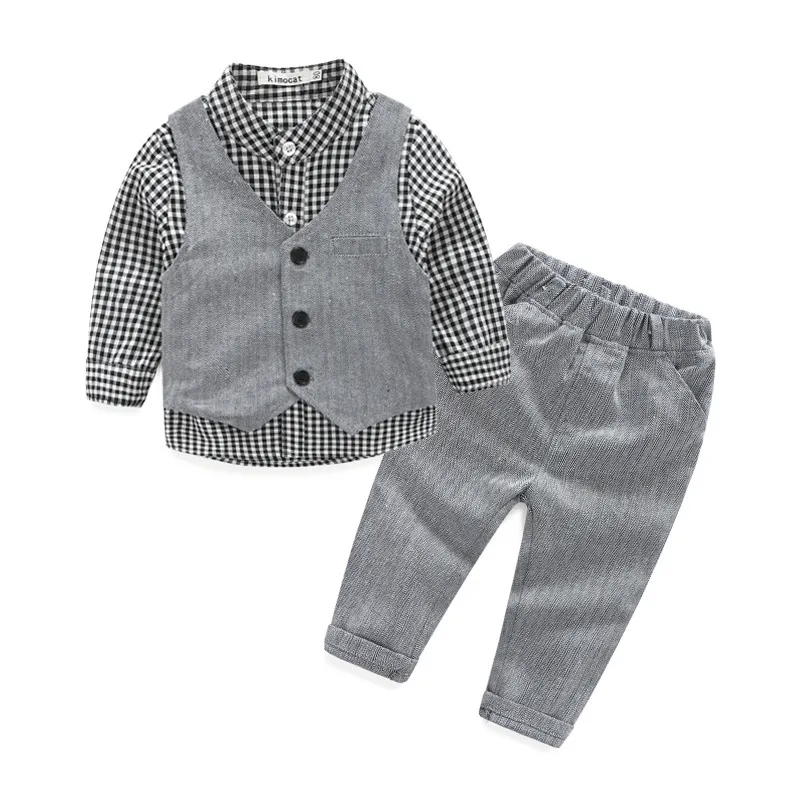 Kids Gentleman Baby Boy Clothes Blue Shirt Bow Tie Vest trousers Newborn Boy Set Infant Clothing