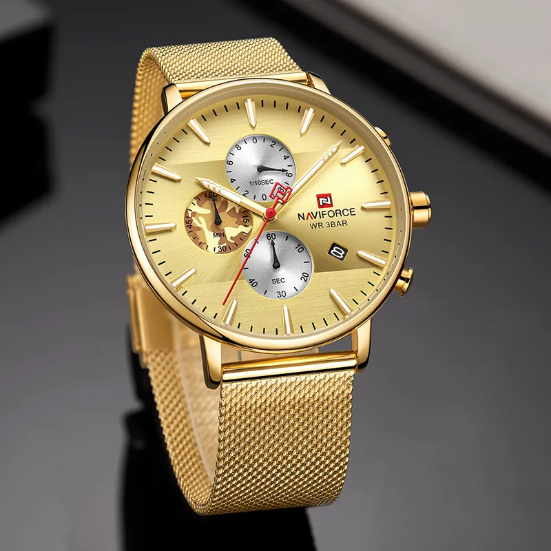 Naviforce Men Watch Fashion Quartz Watches Luxury Brand Stainless Steel Chronographリストウォッチメンズ防水アナログ男性Clock281W