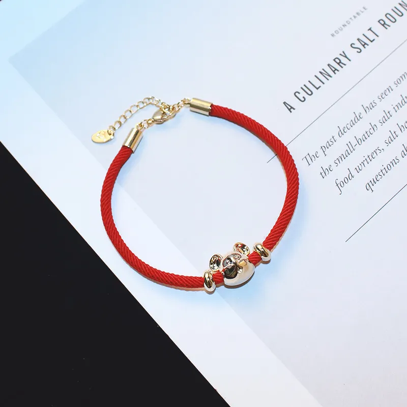 Estilo chino diseño de nicho rata del zodiaco pulsera de cuerda roja temperamento femenino personalidad simple tendencia pulsera joyería de regalo de la calle b261g