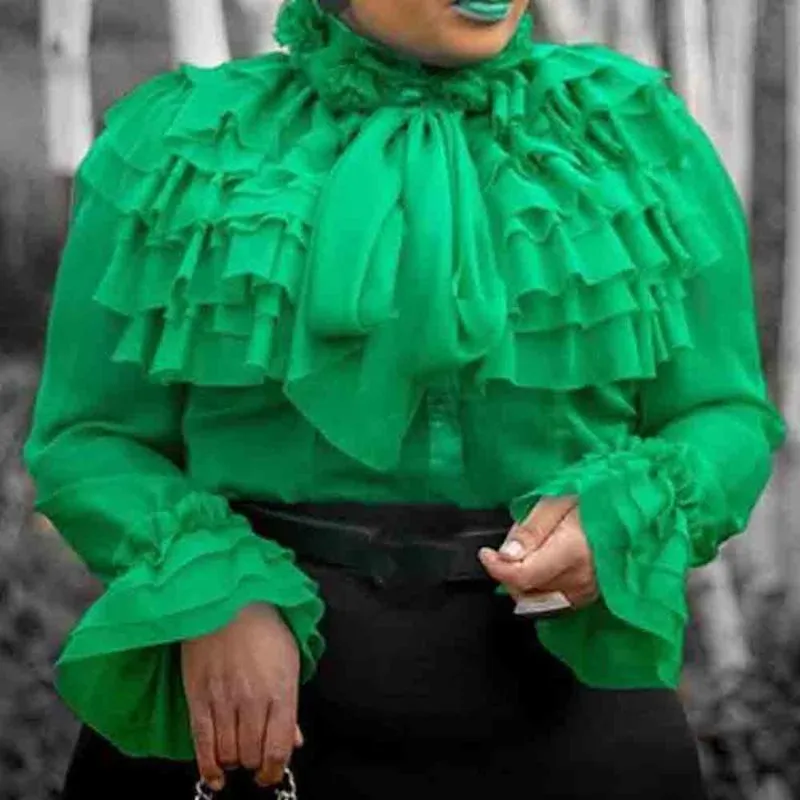 Летний повседневный зеленый плюс размер элегантные вечеринки блузки женщины 2019 Falbala Tops Slim африканские офисные дамы женские мода рубашки CJ191216