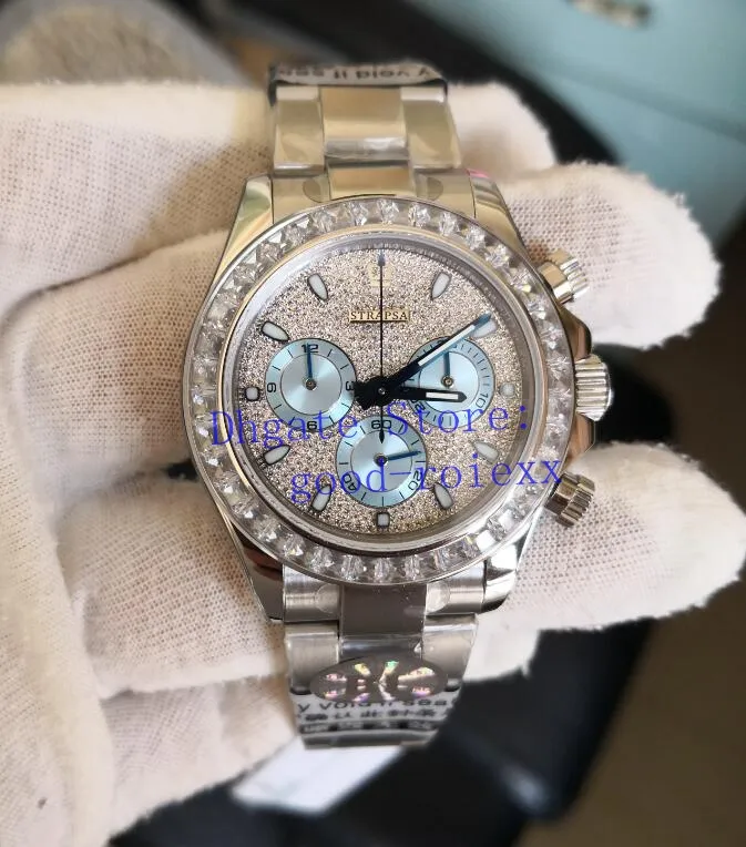Męskie zegarek Automatyczny chronograf Cal 4130 Pełny Pave Diamond Dial Bezel Watches Men 116576 Kosmograf Eta Sapphire Blf Rweatwatches279a