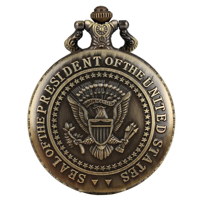 Retro-Uhren, Siegel des Präsidenten der Vereinigten Staaten, Amerika, Weißes Haus, Donald Trump, Quarz-Taschenuhr, Kunstsammlungen für Herren, Wom2968