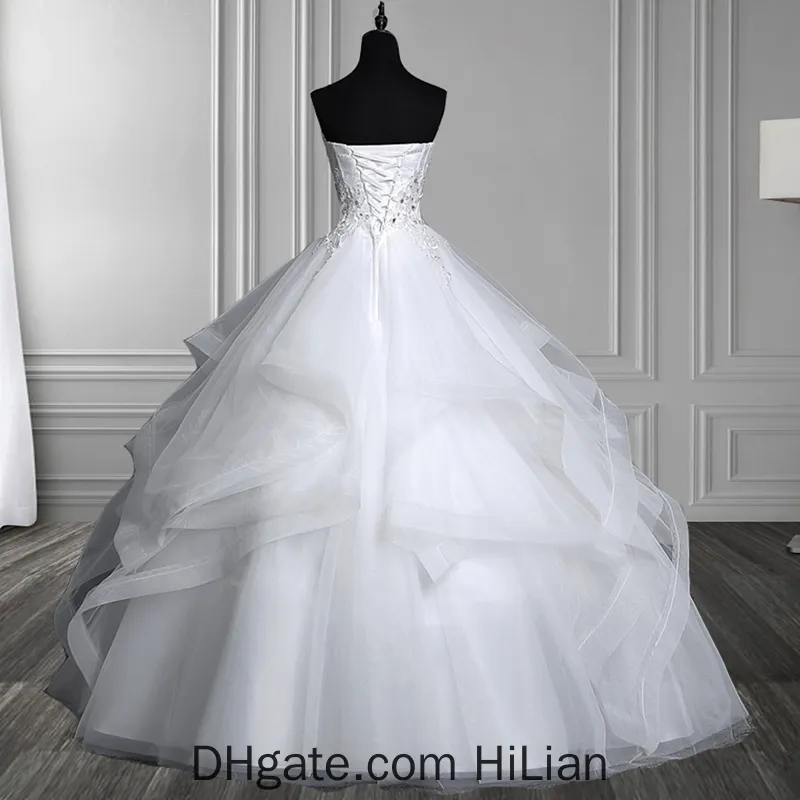 Hot Sale New Arrival Vestido De Noiva Bridal Gown Ruched Beading White Ivory Wedding Dress 2020 Robe De Mariage Casamento