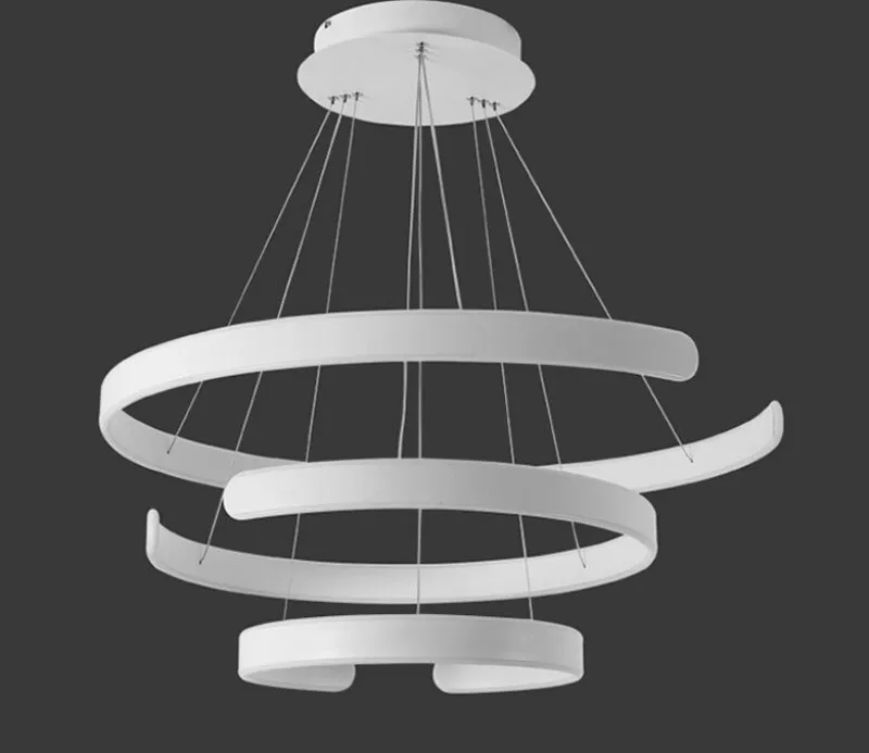 AC90-264V moderne hanglampen kroonluchter voor woonkamer eetkamer geometrie C-ringen acryl aluminium behuizing LED-verlichting plafond201N