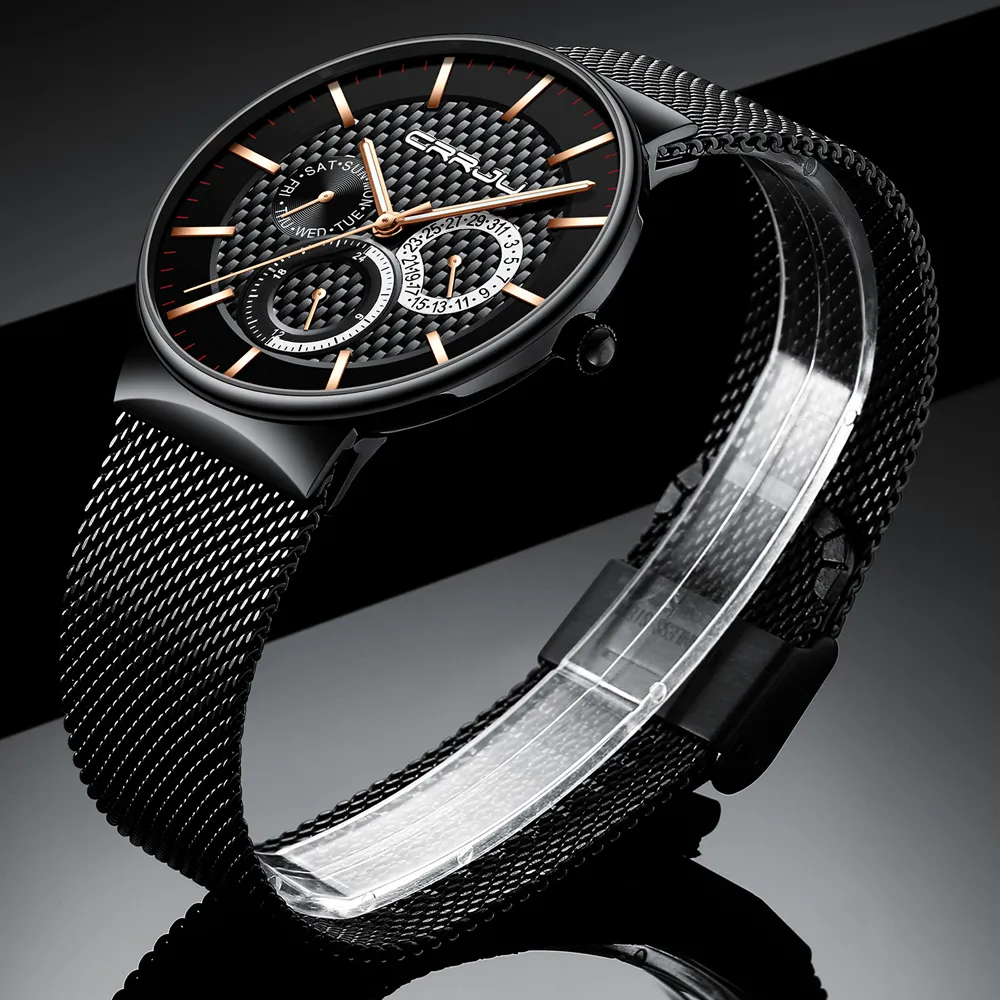 Montres hommes CRRJU luxe célèbre haut marque hommes mode tenue décontractée montre militaire Quartz montres Relogio Masculino Saa253K