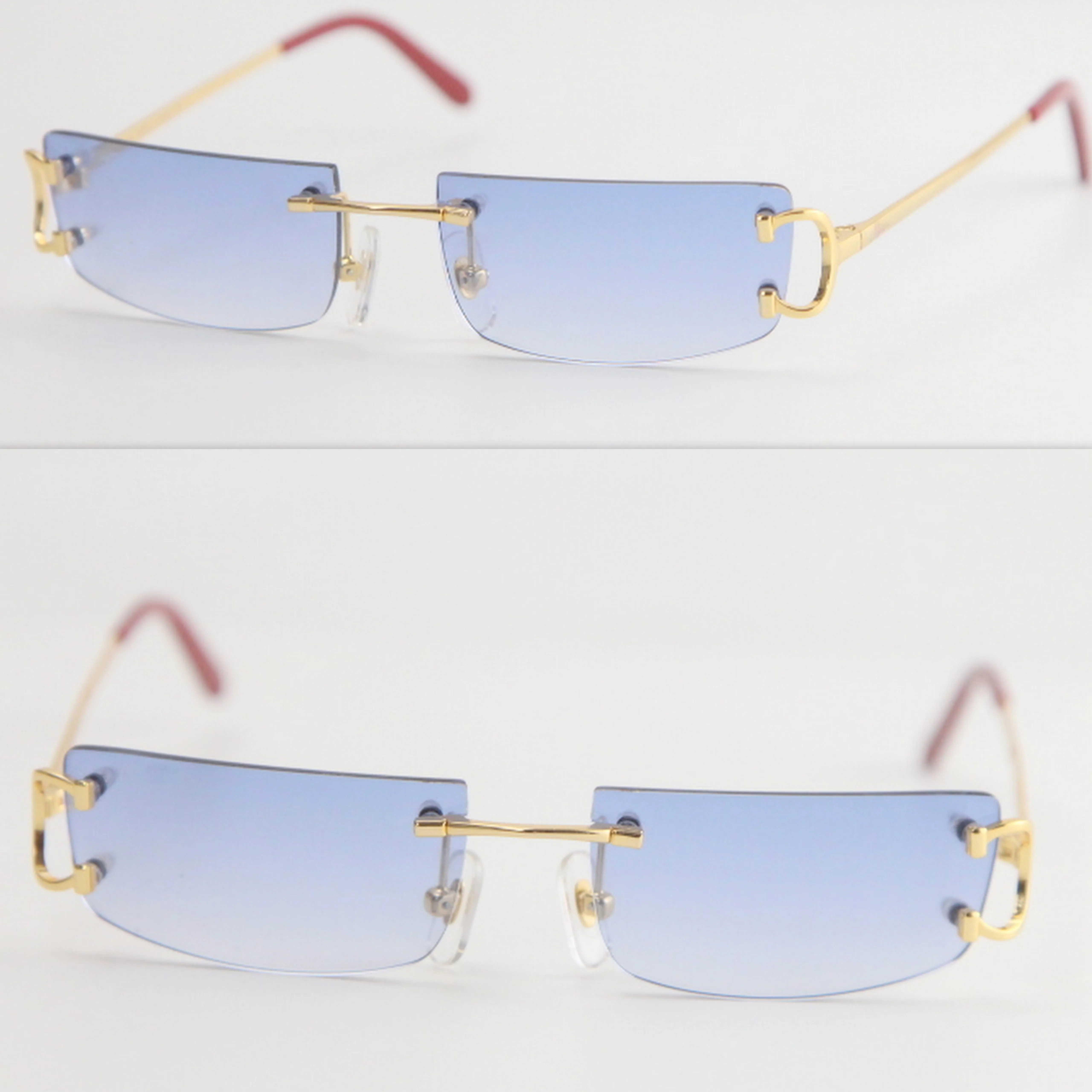 Металлические маленькие квадратные солнцезащитные очки без оправы для мужчин и женщин с украшением, очки унисекс для лета, путешествий на открытом воздухе, в золотой оправе, размер 52-18-140230S
