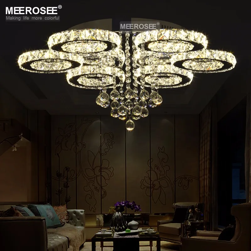 Lustres en cristal modernes lumière diamant LED plafonniers pour salle à manger salon anneau cercle Lustres lampara de techo maison Indoo305O