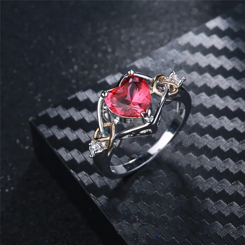 Açık Kesim Drenaj Kırmızı Aşk Formu Halka İki Tonlu Simülasyon Nişanlı