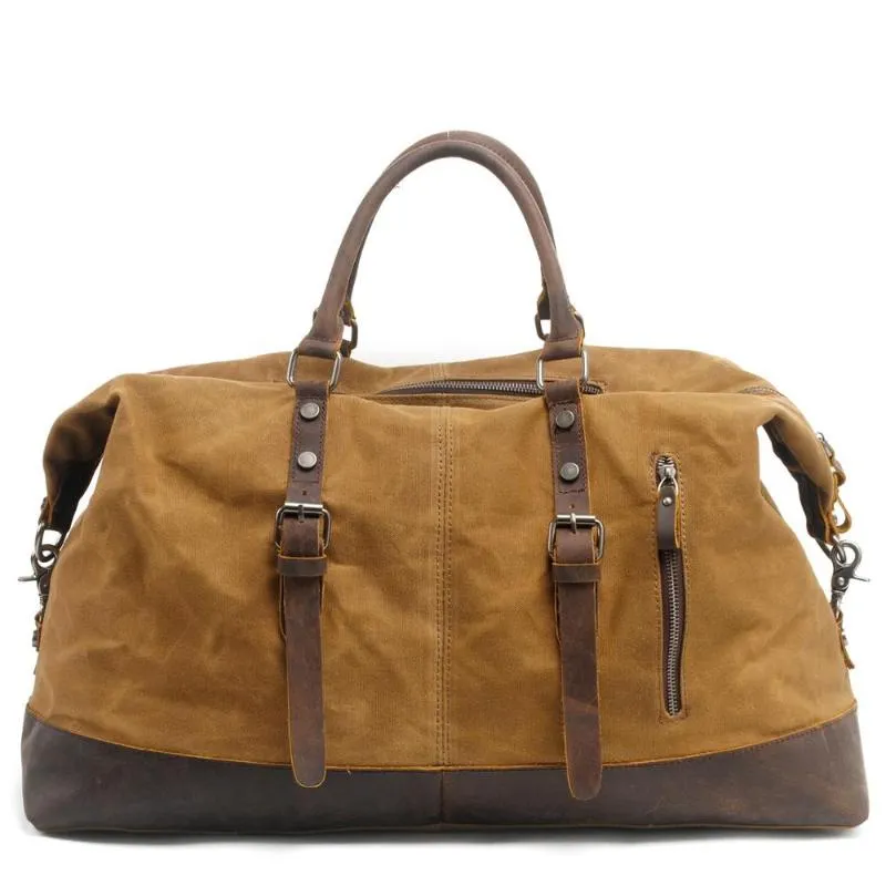 Vintage woskowane płótno mężczyźni podróżują duffel duża pojemność naoliwiona skórzana torba weekendowa Podstawowa torba Hollall TORBS249W