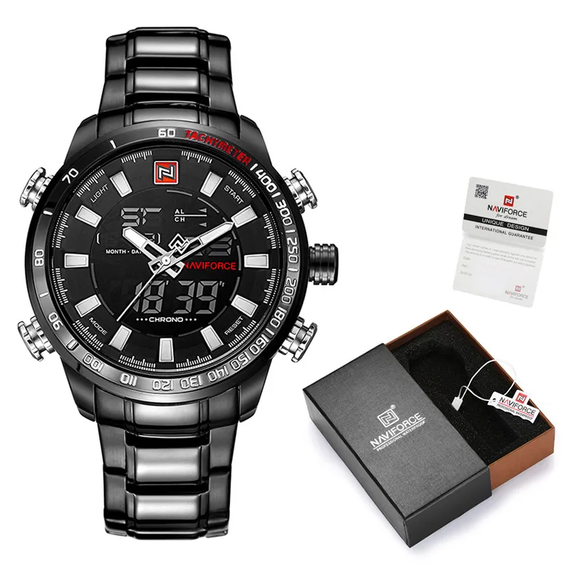 NAVIFORCE Marke Männer Militär Sport Uhren Herren LED Analog Digital Uhr Männlichen Armee Edelstahl Quarzuhr Mit Box Set Für 261r