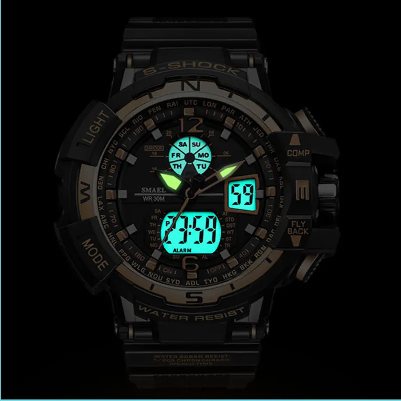 Montre de sport pour hommes, étanche, résistante aux chocs, marque SMAEL, montre-bracelet de luxe, S Shock 1376, horloge numérique LED, Go287q