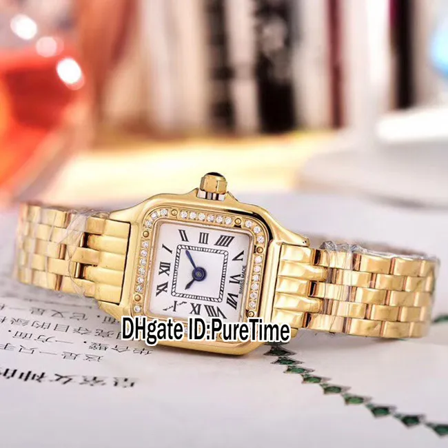 NOWOŚĆ WJPN0015 WJPN0016 Żółte Złote Diamentowa ramka 27 mm 22 mm White Dial Szwajcarska kwarc Watch Damowe zegarki ze stali nierdzewnej Pure263p