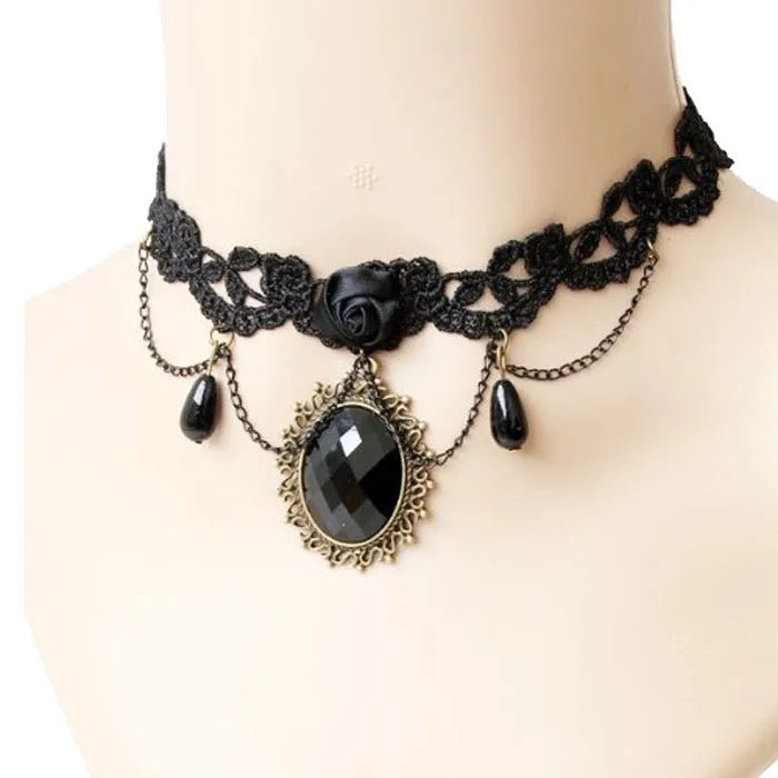 gotisk stil tatuering tassel spets halsband hänge kedja kristall choker bröllop smycken halsband kvinnor falsk krage uttalande262r