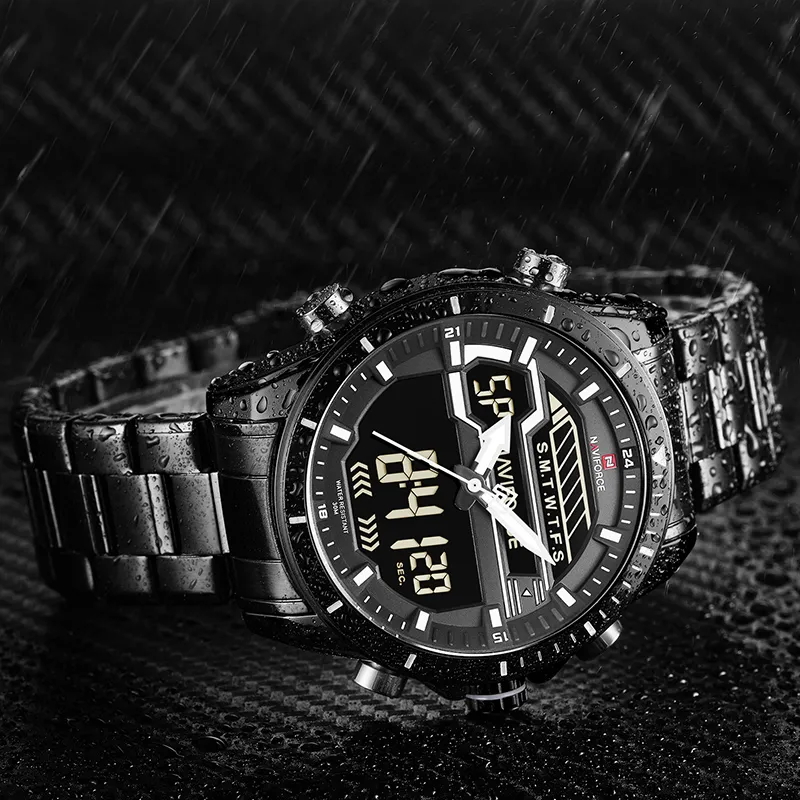NAVIFORCE мужские часы лучший люксовый бренд мужские спортивные часы мужские кварцевые светодиодные цифровые часы мужские водонепроницаемые армейские военные наручные Wat265N