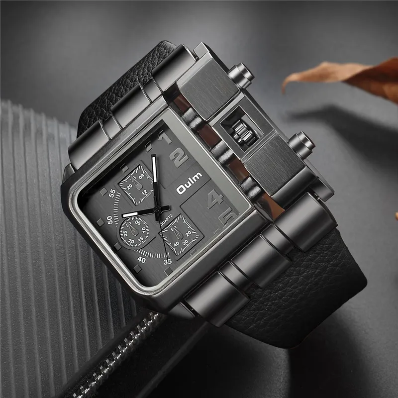 OULM Brand Original Unique Design Square Men Wristwatch Wide Big Dial Casual Leather Strap Quartz Watch Male Sport Watches V191115242u