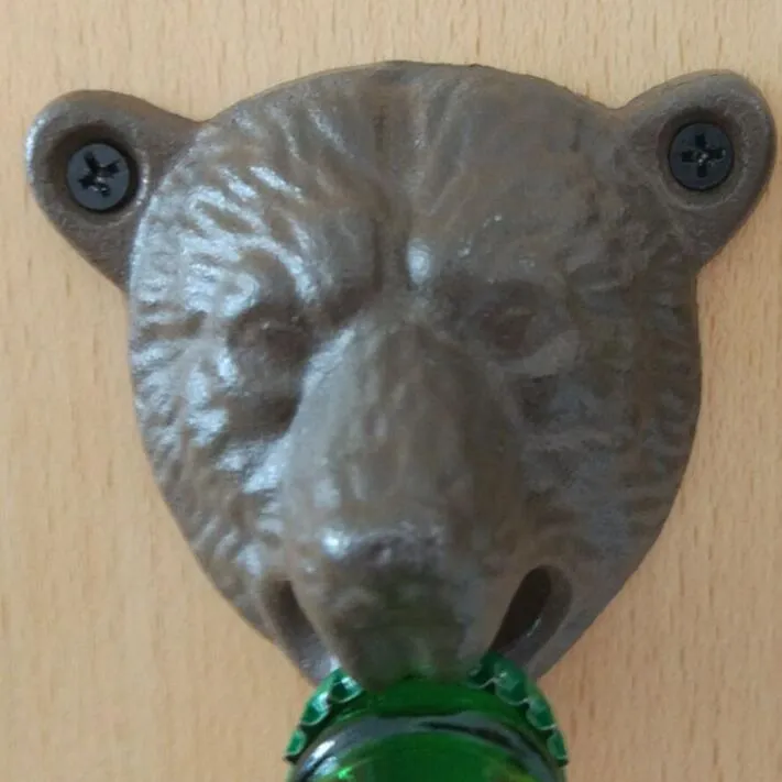 VINTAGE CAST IRON WALL MOUNTED BEER BOTTLE OPENER ANTIQUE OLD STYLE Solid BEAR HEAD Bottle Openers W Screws241m