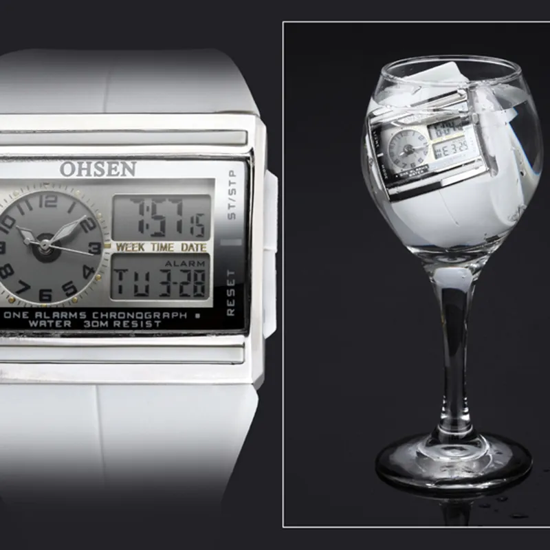 Бренд OHSEN, цифровые двухъядерные часы с ЖК-дисплеем, водонепроницаемые спортивные часы на открытом воздухе, будильник, хронограф с подсветкой, черные резиновые мужские наручные часы L184E