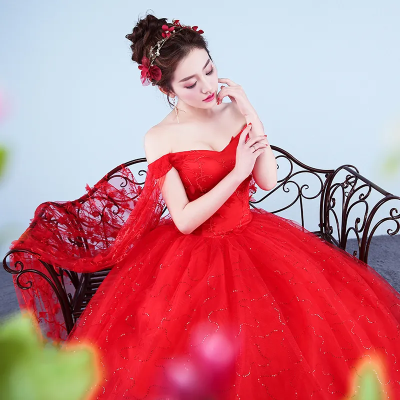 Custom Made Wedding Dresses 2020 New Red Romantic Bride Dress Plus Size Sweetheart Princess Gown Embroidery Vestido De Novia283u