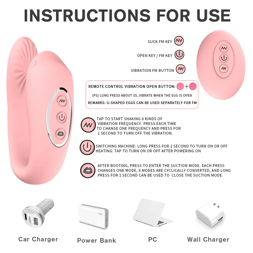 U Type Sucking Clitoris Vibrator 8 speed Wireless Remote Vibrator Gspot Stimulator USB Charge Vibrator Sex Toy for Couple Women Y7201160