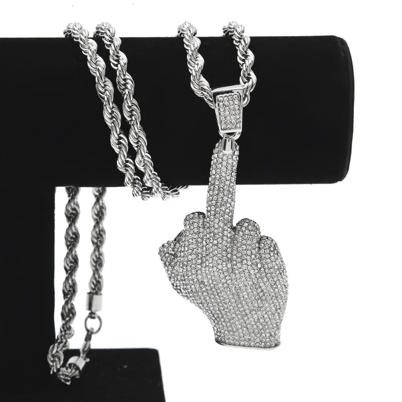 Mode Mens Iced Out Pendant Hip Hop Halsband upprätt långfingerblinghalsband Hiphop Jewelry4997159