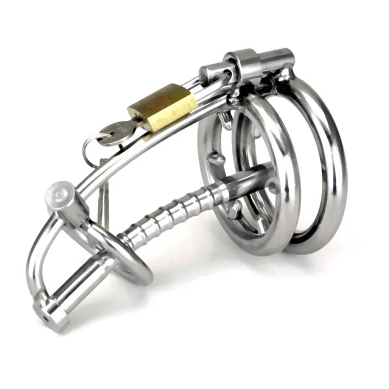 Ultimo design Bondage maschile Dispositivo di castità Gabbia cazzi in acciaio inossidabile con catetere Bdsm Sex Toys Cintura di castità Y19070602
