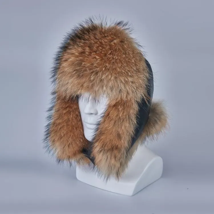 ロシアのウシャンカの本物のアライグマの毛皮の毛皮の帽子帽子アーマフラップメン